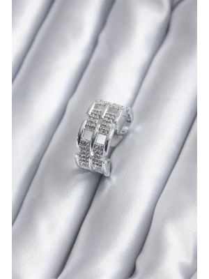 Gümüş Renk Zirkon Taşlı Kemer Model Kadın Yüzük