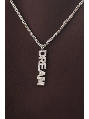 Gümüş Renk Zirkon Taşlı Rüya Yazılı Kolye