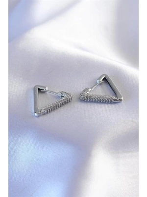 Gümüş Renk Zirkon Taşlı Üçgen Model Kadın Küpe