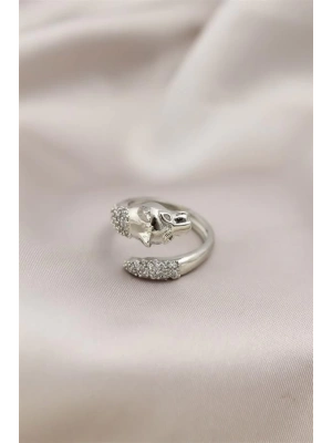 Gümüş Renkli Metal Kaplan Model Zirkon Taşlı Kadın Yüzük