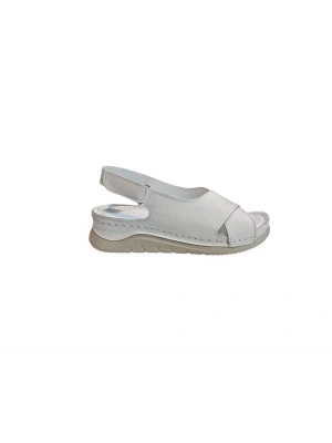 K532104 Tam Ortapedik Topuktan Cırt Cırt Ayarlı Kadın Sandalet Beyaz