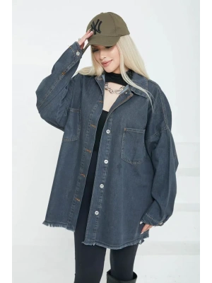 Kadın Çift Cepli Püskül Detay Kot Ceket