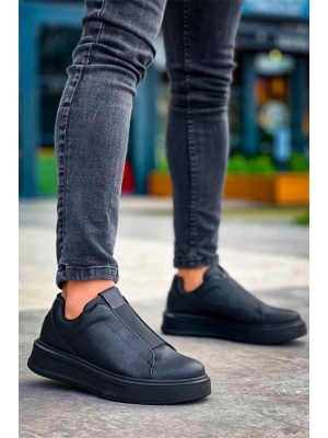 Kb-007  Kuback Siyah Siyah Yüksek Taban Tek Bant Bağcıksız Günlük Erkek Ayakkabı