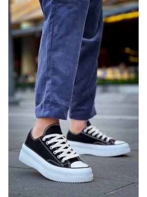 Kb-Cx-3 Kuback Kısa Siyah Keten Beyaz Yüksek Taban Spor Ayakkabı