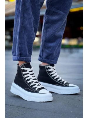 Kb-Cx-3 Kuback Uzun Siyah Keten Beyaz Yüksek Taban Spor Ayakkabı