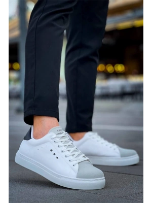 Kb-X7  Kuback Beyaz Siyah Yüksek Taban Bağcıklı Günlük Erkek Ayakkabı