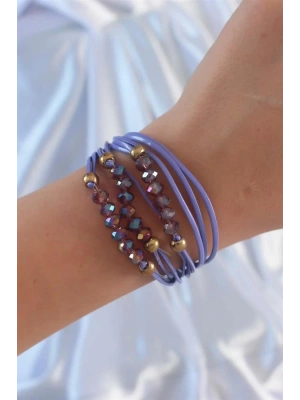 Lila Renk Zirkon Taşlı İpli Çoklu Bileklik