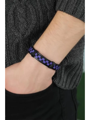 Mor Renk Damalı Deri Erkek Bileklik