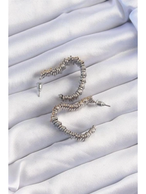 Pirinç Gold Gümüş Renkli Tırtıklı Kalp Küpe