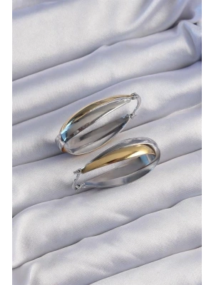 Pirinç Gold Gümüş Renkli Uzun Kıvrımlı Küpe