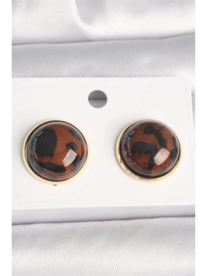 Pirinç Gold Renk 3D Daire Leopar Model Kadın Küpe