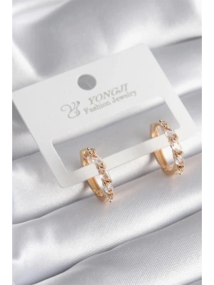 Pirinç Gold Renk Arpa Zirkon Taşlı Halka Model Kadın Küpe