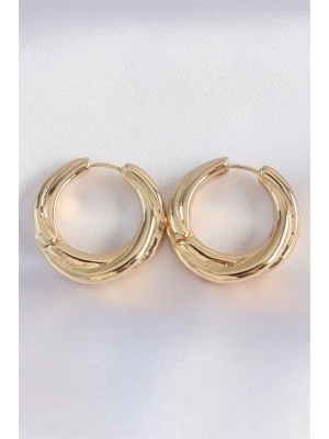Pirinç Gold Renk Asimetrik Kıvrım Küpe