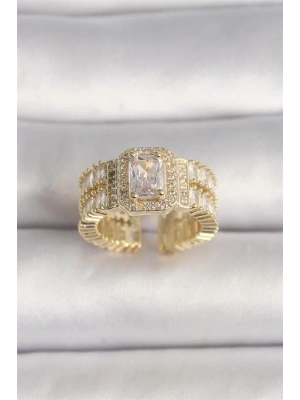 Pirinç Gold Renk Ayarlanabilir Baget Zirkon Taş Model Kadın Yüzük