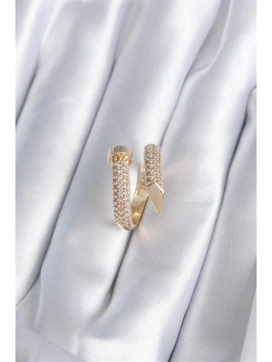 Pirinç Gold Renk Çivi Model Zirkon Taşlı Kadın Yüzük