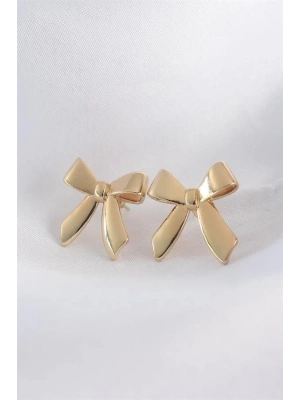 Pirinç Gold Renk Düz Plaka Fiyonk Küpe