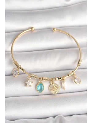 Pirinç Gold Renk Sallantı Zirkon Taş Detaylı Pusula Figür Charm Kadın Bileklik