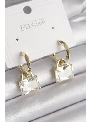 Pirinç Gold Renk Sallantı Zirkon Taşlı Çanta Model Kadın Küpe