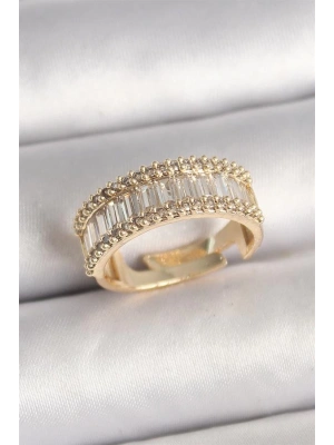Pirinç Gold Renk Su Yolu Zirkon Taşlı Ayarlanabilir Model Kadın Yüzük