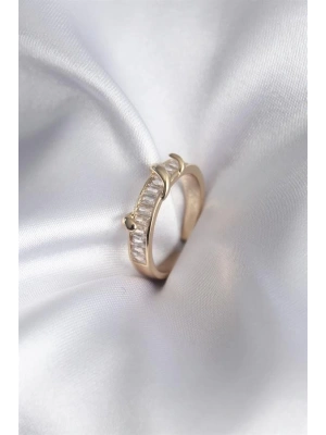 Pirinç Gold Renk Su Yolu Zirkon Taşlı Model Kadın Yüzük