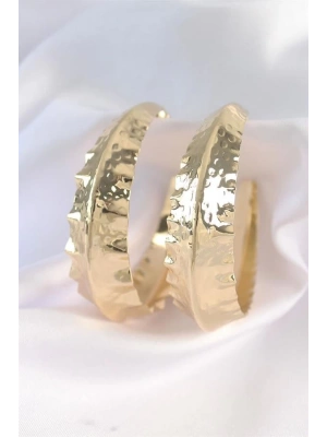 Pirinç Gold Renk Yaprak Desenli Halka Küpe