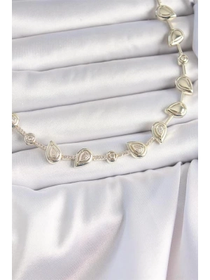 Pirinç Gold Renk Zirkon Taşlı Damla Model VIP Seri Exclusive Kadın Kolye