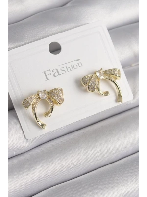 Pirinç Gold Renk Zirkon Taşlı Fiyonk Model Kadın Küpe