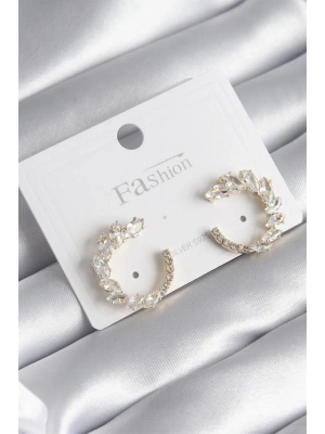 Pirinç Gold Renk Zirkon Taşlı Kadın Küpe