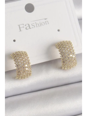 Pirinç Gold Renk Zirkon Taşlı Kadın Küpe