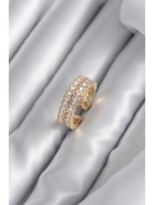 Pirinç Gold Renk Zirkon Taşlı Kadın Yüzük