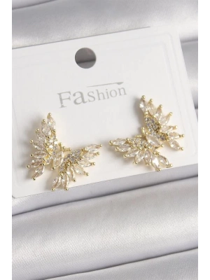 Pirinç Gold Renk Zirkon Taşlı Kelebek Model Kadın Küpe