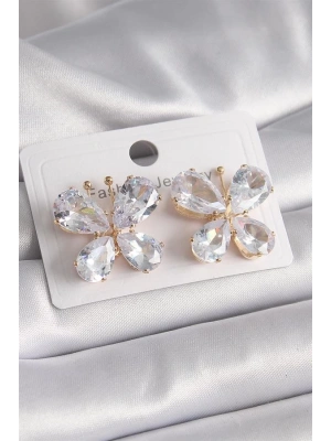 Pirinç Gold Renk Zirkon Taşlı Kelebek Model Kadın Küpe