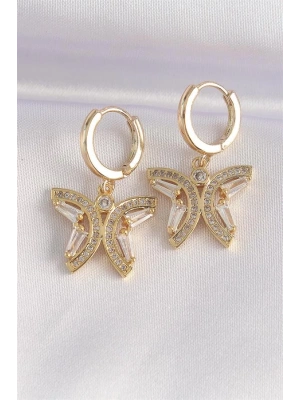 Pirinç Gold Renk Zirkon Taşlı Kelebek Tasarım Küpe