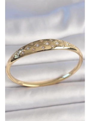 Pirinç Gold Renk Zirkon Taşlı Yıldız İşlemeli Kadın Kelepçe