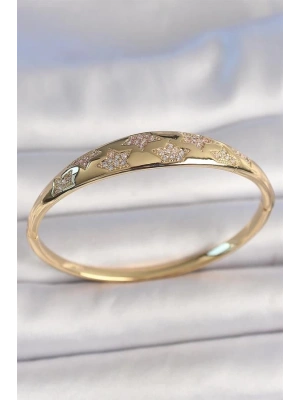 Pirinç Gold Renk Zirkon Taşlı Yıldız İşlemeli Kadın Kelepçe