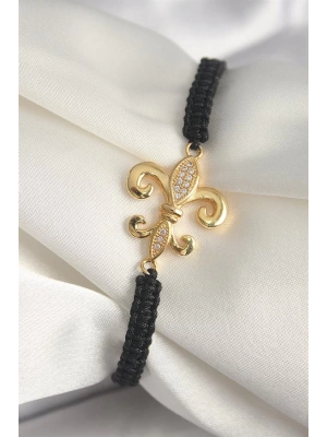 Pirinç Gold Renk Zirkon Taşlı Zambak Figür Asansörlü Makrome Model Kadın Bileklik