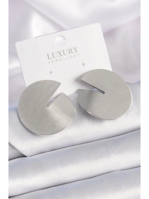 Pirinç Gümüş Renk Daire Plaka Model Kadın Küpe