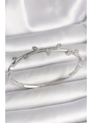 Pirinç Gümüş Renk Damla Zirkon Taşlı Kadın Kelepçe