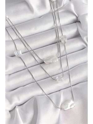 Pirinç Gümüş Renk Ezme İnci Model Çoklu Kadın Kolye