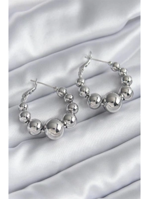 Pirinç Gümüş Renk Halka Model Kadın Küpe