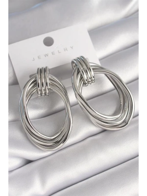 Pirinç Gümüş Renk Oval Model Kadın Küpe