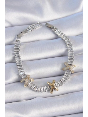 Pirinç Gümüş Renk Taşlı Su Yolu Model VİP Seri Kadın Bileklik