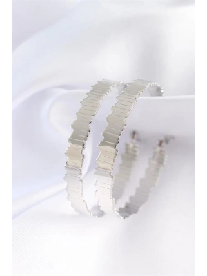 Pirinç Gümüş Renk Tırtıklı Halka Küpe