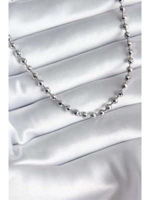 Pirinç Gümüş Renk Topçuk Detay Kadın Kolye