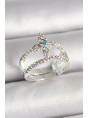 Pirinç Gümüş Renk Zirkon Taşlı Ayarlanabilir Model Kadın Yüzük