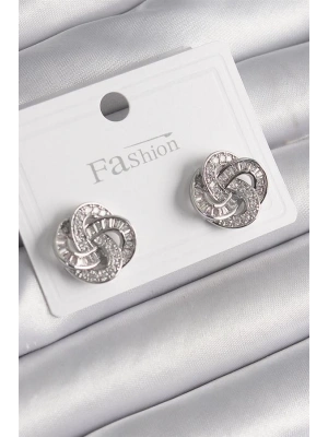 Pirinç Gümüş Renk Zirkon Taşlı Çiçek Model Kadın Küpe