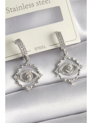 Pirinç Gümüş Renk Zirkon Taşlı Göz Model Kadın Kolye