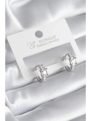 Pirinç Gümüş Renk Zirkon Taşlı Kadın Küpe