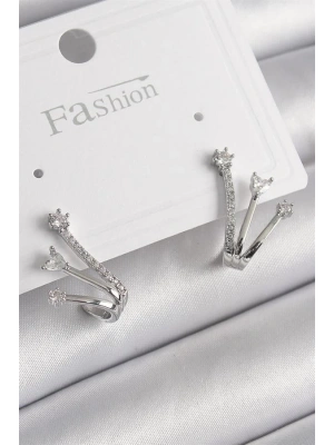 Pirinç Gümüş Renk Zirkon Taşlı Kadın Küpe