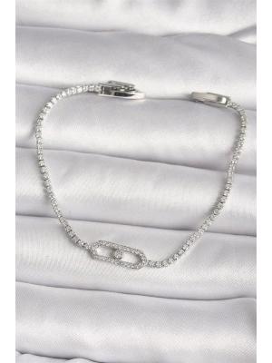 Pirinç Gümüş Renk Zirkon Taşlı Messika Model Kadın Bileklik